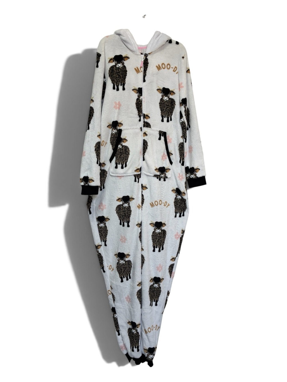 Adult Cow Costume Size Medium 8-10 Kangaroo Pocket Zip Close Hooded Halloween